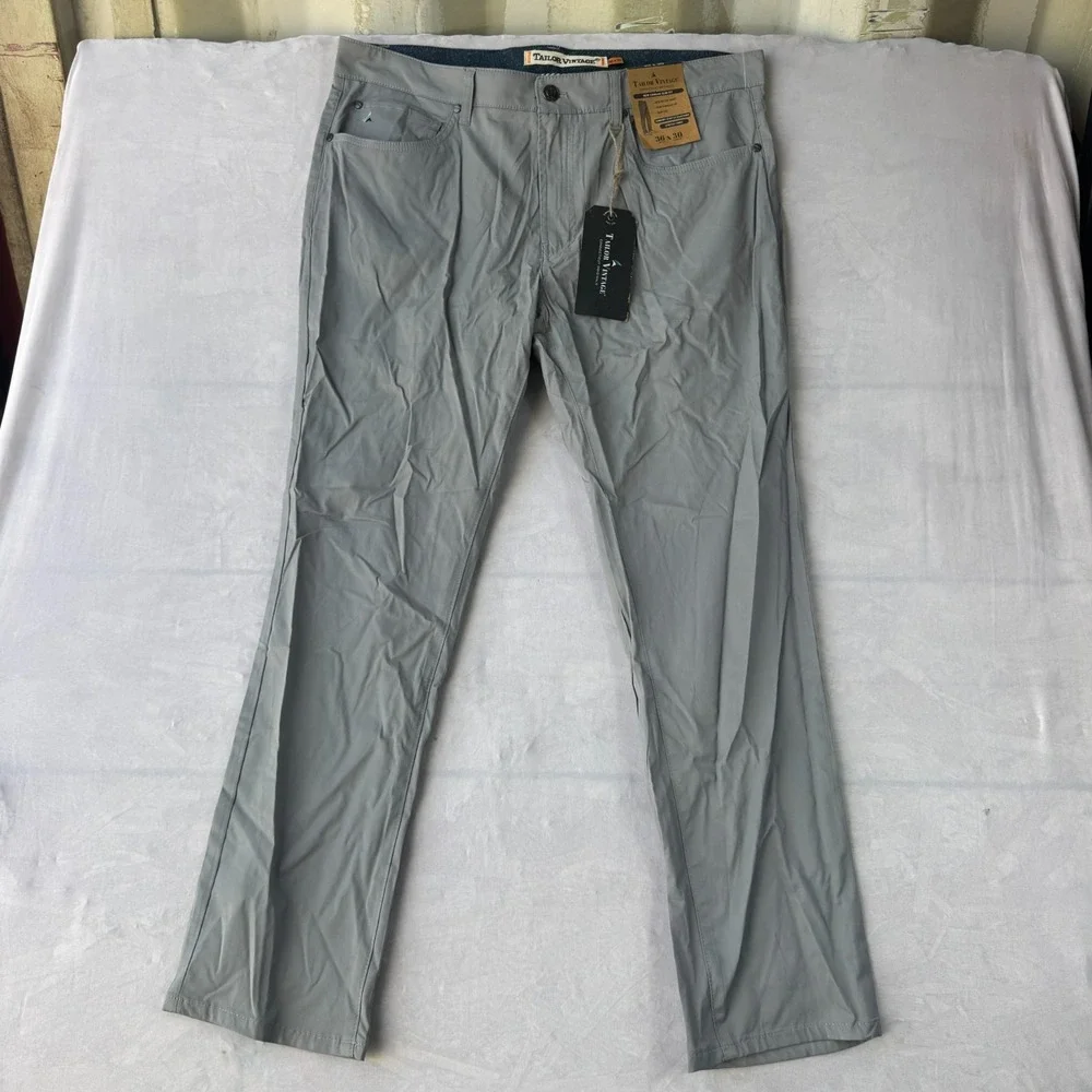 Tailor Vintage New Canaan Slim Fit Pants Mens 36x30 Gray Cotton Stretch Casual